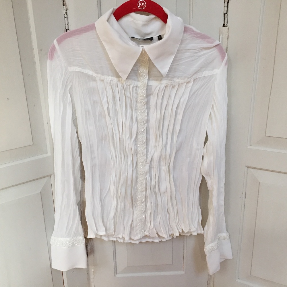 Le Caviar Gauzy Beaded Snap Down Blouse